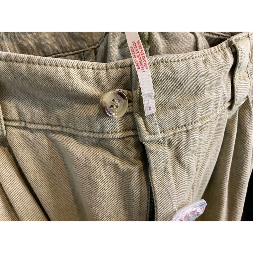 Free People Pleated High Waist Shorts Olive Khaki Cuffed Wide Leg Size 8 NWOT - Picture 4 of 4